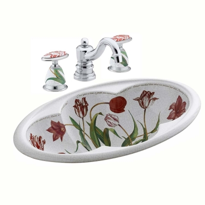 Kohler - Kohler Antique Lavabo Bataryası Fables Flowers Desenli Porselen Volan