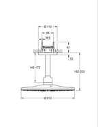 Grohe Rainshower Smartactive 310 Tepe Duşu Seti 142 Mm, 2 Akışlı Brushed Hard Graphite - 26477AL0 teknik çizim