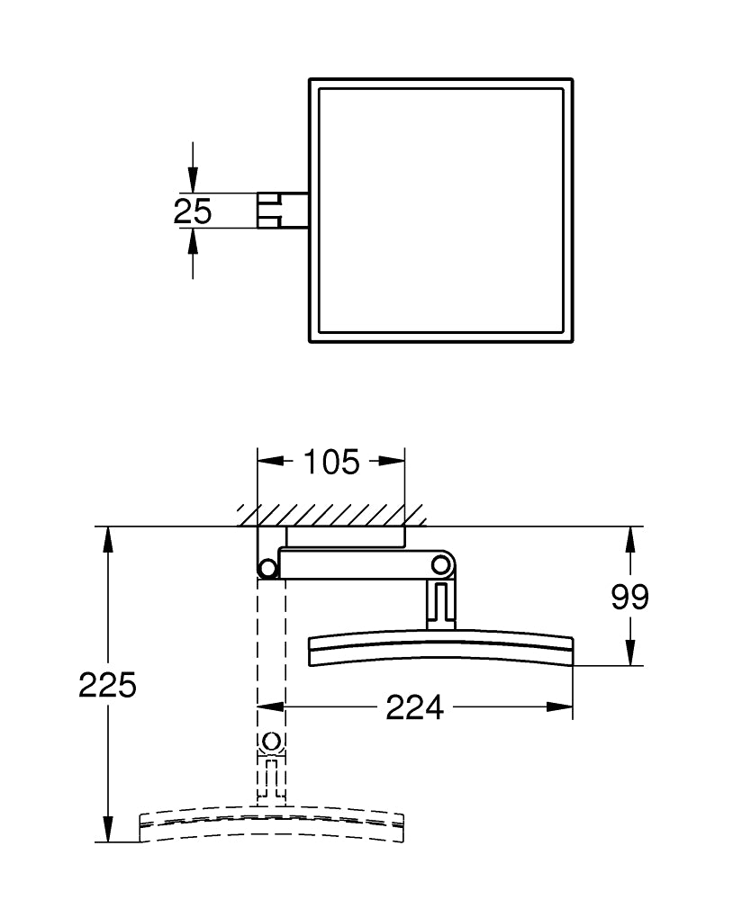 Grohe Selection Cube Duvara Monte Makyaj Aynası Krom - 40808000 teknik çizim