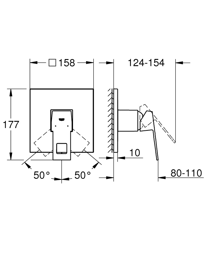 Grohe Ankastre Duş Bataryası 1 Çıkışlı Eurocube SuperSteel – 24061DC0 teknik çizim