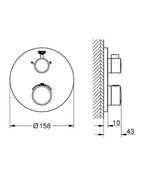 Grohe Grohtherm Termostatik Banyo/Duş Bataryası 2 Çıkışlı Divertörlü Mat Siyah - 1022082430 teknik çizim