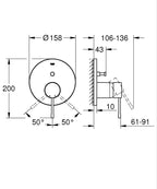 Grohe Essence Ankastre Banyo Duş Bataryası 2 Çıkışlı Divertörlü Hard Graphite  - 24167A01 teknik çizim