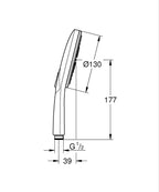 Grohe Rainshower Smartactive 130 El Duşu 3 Akışlı Brushed Hard Graphite – 26574AL0 teknik çizim