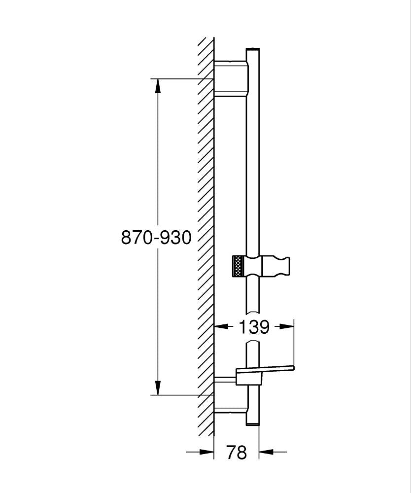 Grohe Rainshower Smartactive Duş Sürgüsü, 900 Mm Brushed Hard Graphite - 26603AL0 teknik çizim