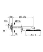 Grohe Rainshower Smartactive 310 Tepe Duşu Seti 430 Mm, 2 Akışlı Mat Siyah - 22123KF0 teknik çizim
