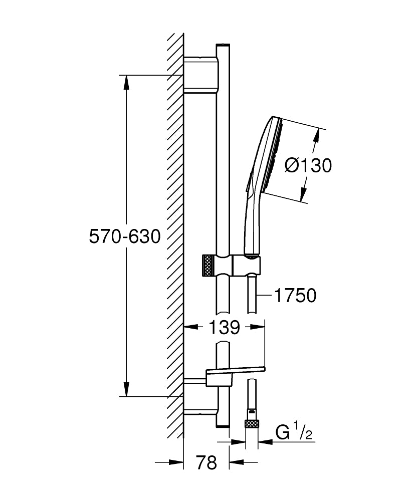 Grohe Duş Seti 3 Akışlı SmartActive Krom - 26575000 teknik çizim