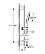 Grohe Rainshower Smartactive 130 Sürgülü Duş Seti 3 Akışlı - 26548000 teknik çizim