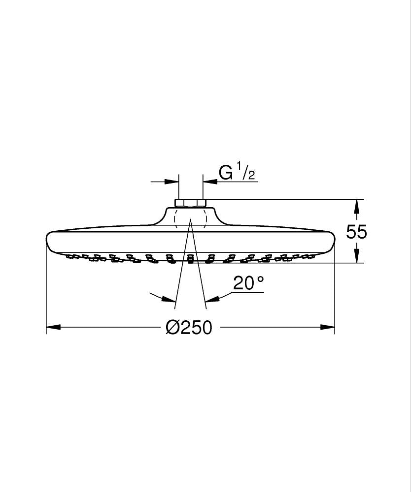 Grohe Tempesta 250 Tepe Duşu 1 Akışlı 26662000 teknik çizim