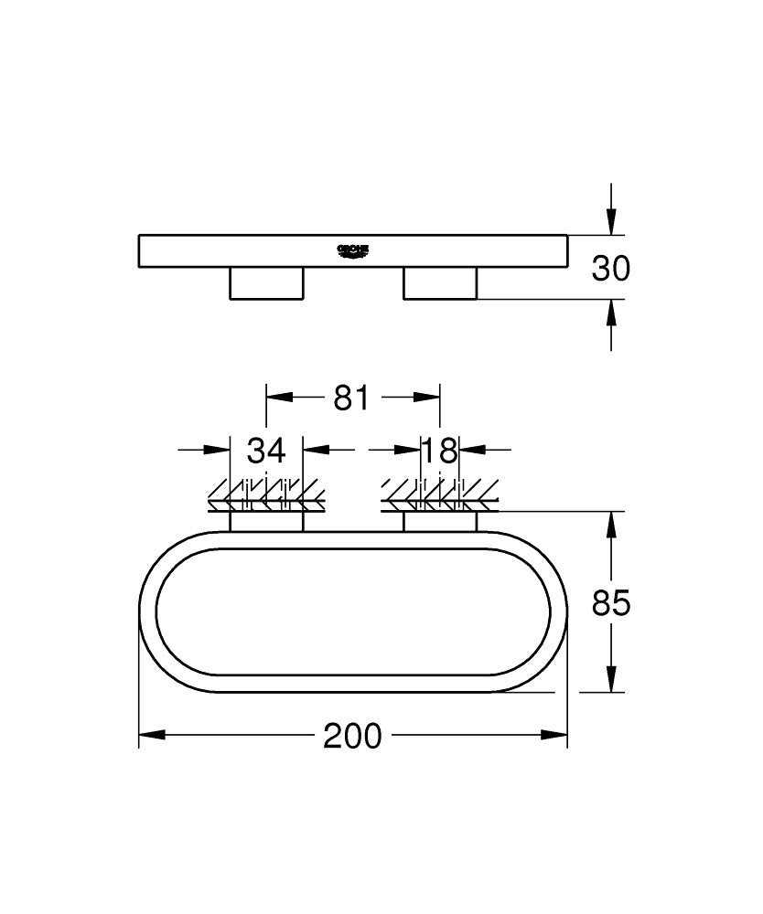 Grohe Selection Halka Havluluk Cool Sunrise - 41035GL0 teknik çizim