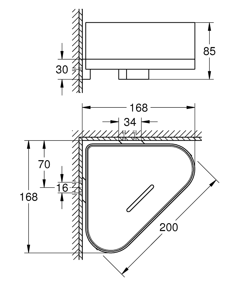 Grohe Selection Köşe Duş Rafı - 41038000 teknik çizim