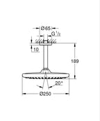 Grohe Tempesta 250 Tepe Duşu Set 142 mm, Tek Akışlı Mat Siyah - 266692430 teknik çizim