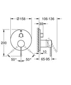 Grohe Ankastre Banyo Bat. 3 Çık. Brushed Cool Sunrise- 24092GN1 teknik çizim
