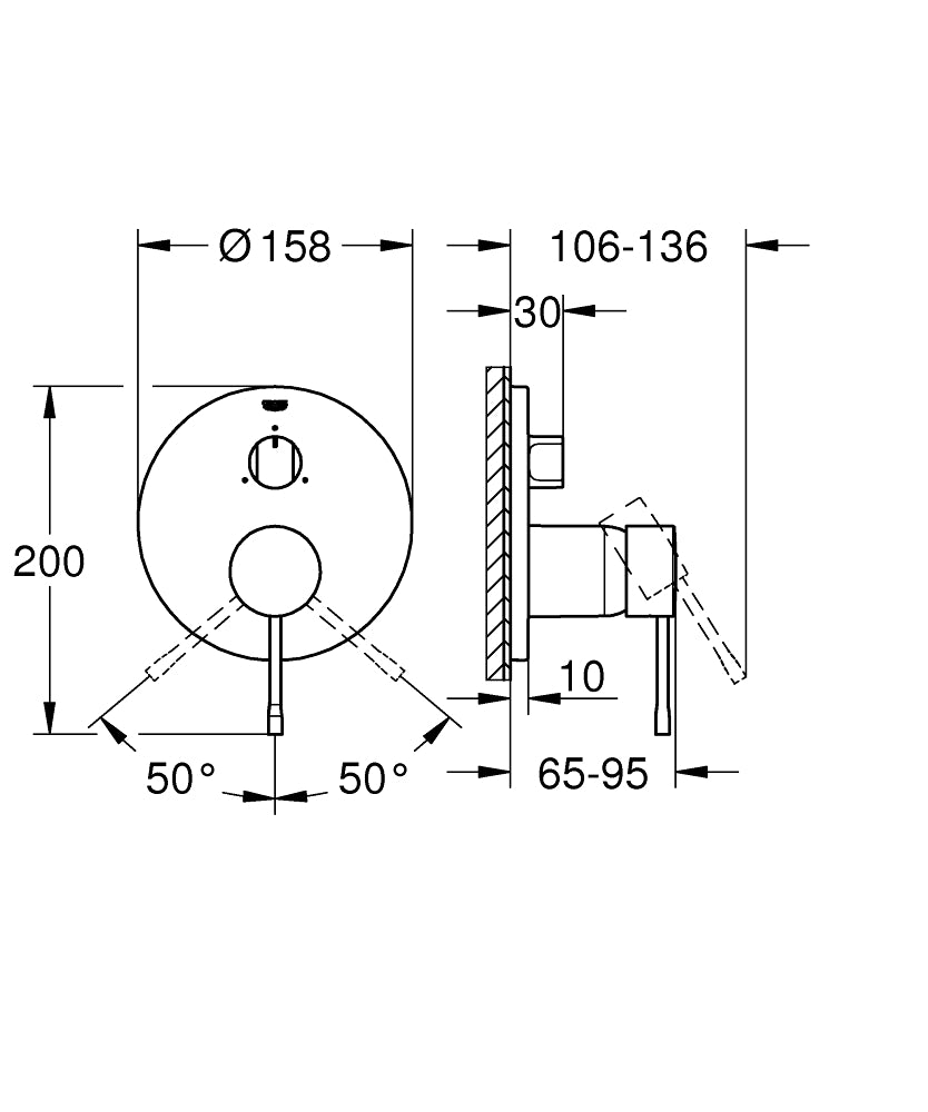 Grohe Ankastre Banyo Bataryası 3 Çık. Essence - 24169001 teknik çizim