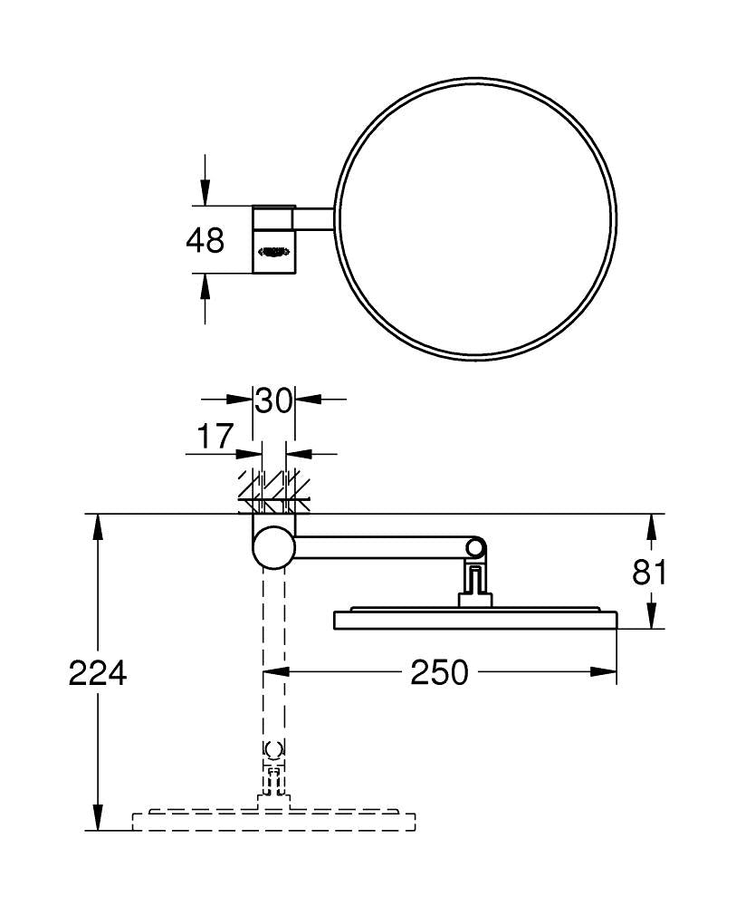 Grohe Selection Makyaj Aynası Brushed Cool Sunrise - 41077GN0 teknik çizim