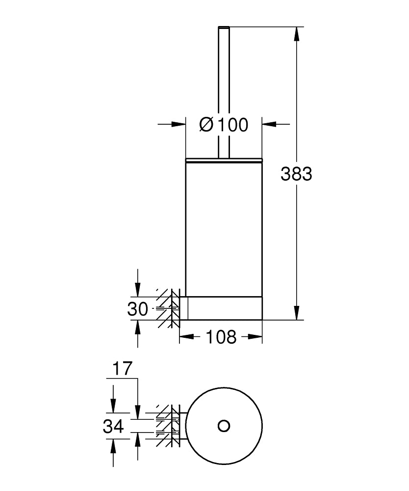 Grohe Selection Tuvalet Fırçası Seti Brushed Cool Sunrise - 41076GN0 teknik çizim