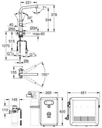 Grohe Blue Professional Arıtmalı İçme Suyu ve Soda Yapan Eviye Bataryası- 31347003 teknik çizim