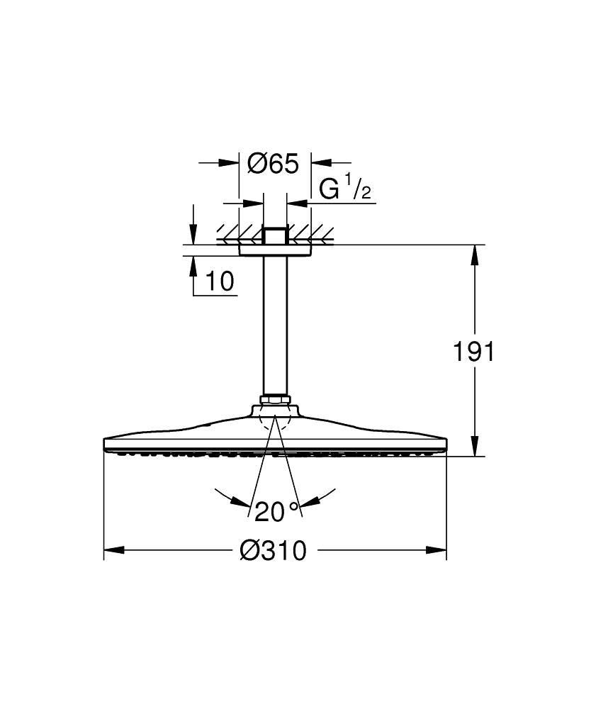 Grohe Rainshower Mono 310 Tepe Duşu Seti 142 Mm, Tek Akışlı 26560000 teknik çizim