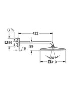 Grohe Rainshower Mono 310 cube Tepe Duşu Seti 422 mm, 1 akışlı- 26564000 teknik çizim