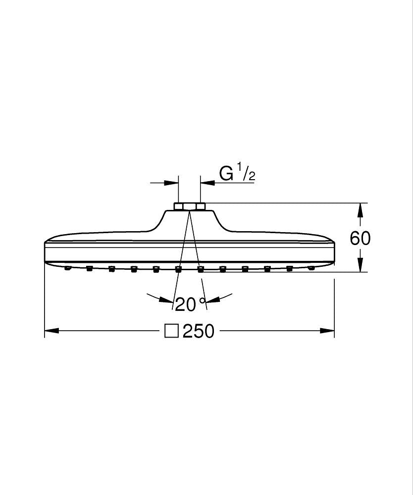 Grohe Tempesta 250 Cube Tepe Duşu 1 Sprey 26681000 teknik çizim
