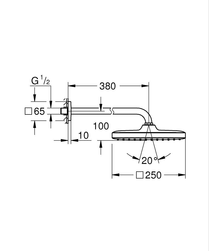 Grohe Tempesta 250 Cube Tepe Duşu Seti 380 Mm - 26687000 teknik çizim