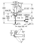 Grohe Allure Lavabo Bataryası M-Boyut Krom – 32757001 teknik çizim