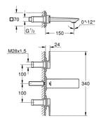 Grohe Allure 3 Delikli Duvardan Lavabo Bataryası S Brushed  Warm Sunset - 20189DL2 teknik çizim