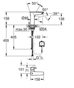 Grohe Eurosmart Fotoselli/Manuel Lavabo Bataryası M-Boyut Mat Siyah - 239752433 teknik çizim