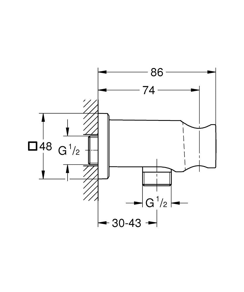 Grohe Rainshower Duş Çıkış Dirseği El Duş Askılı Hard Graphite – 26659A00 teknik çizim
