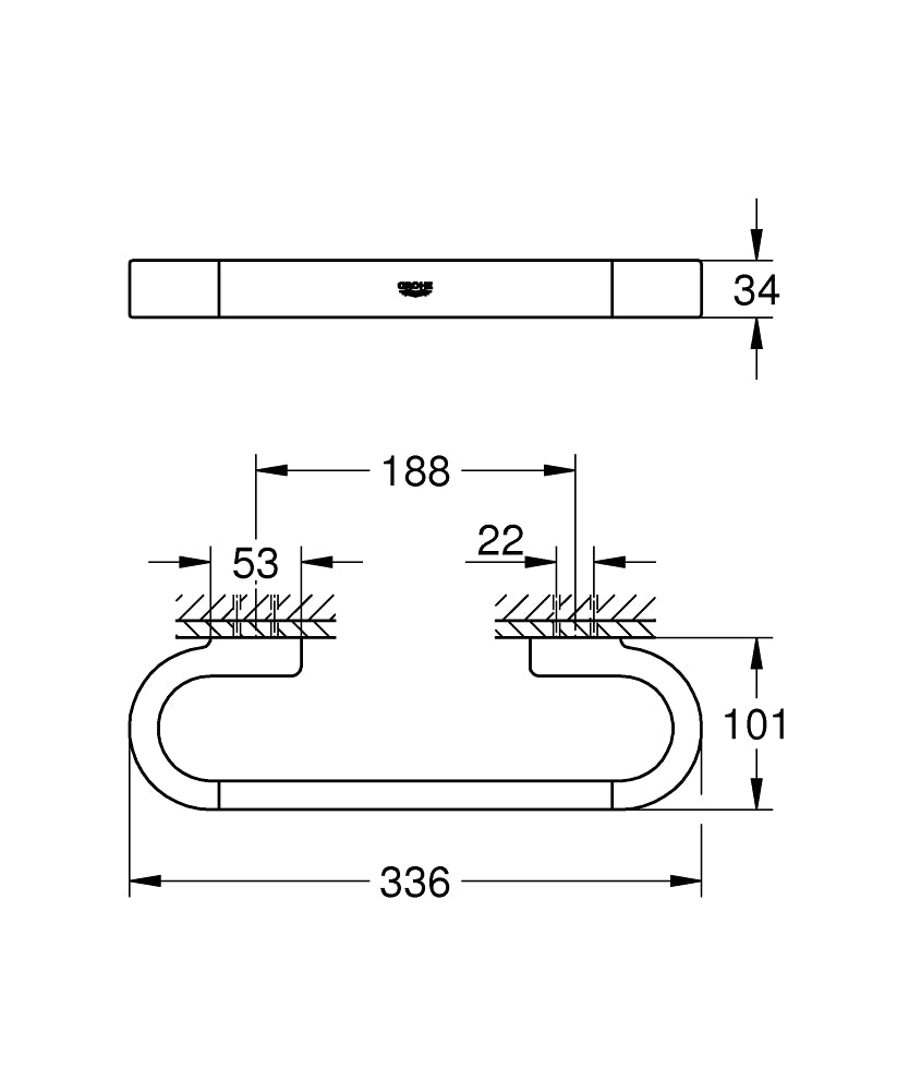 Grohe Selection Banyo Tutamağı Brushed Hard Graphite - 41064AL0 teknik çizim