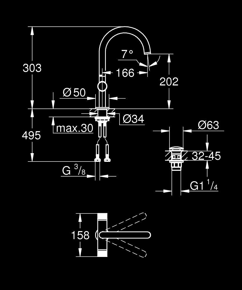 Grohe Atrio Private Collection Lavabo Bataryası L-Boyut Brushed Cool Sunrise – 21138GN0 teknik çizim