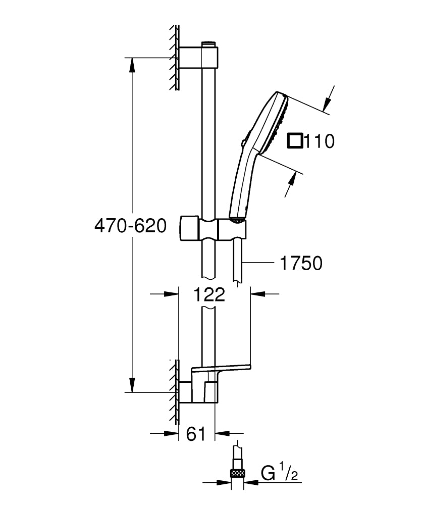 Grohe Tempesta Cube 110 Duş Seti 3 Akışlı Rain,Jet,Massage - 27576003 teknik çizim