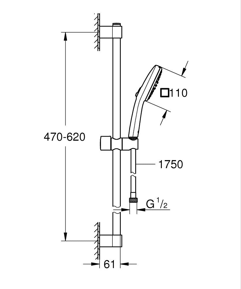 Grohe Tempesta Cube 110 Duş Seti 2 Akışlı Rain,Jet Mat Siyah - 267482433 teknik çizim