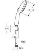 Grohe Tempesta 110 El Duşu Seti 3 Akışlı Rain,Jet,Massage - 26639003 teknik çizim