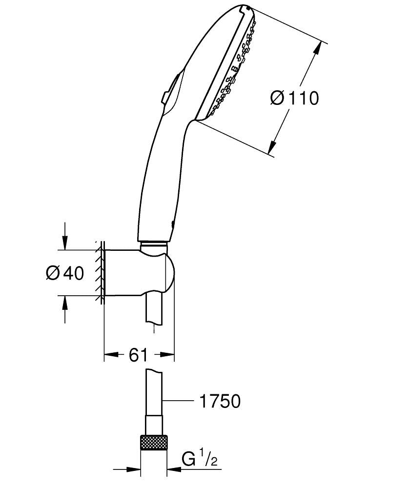 Grohe Tempesta 110 El Duşu Seti 3 Akışlı Rain,Jet,Masaj - 27849003 teknik çizim