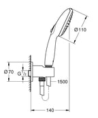 Grohe Tempesta 110 Su Çıkış Dirsekli El Duşu Seti 2 Akışlı Rain,Jet Mat Siyah - 264062433 teknik çizim