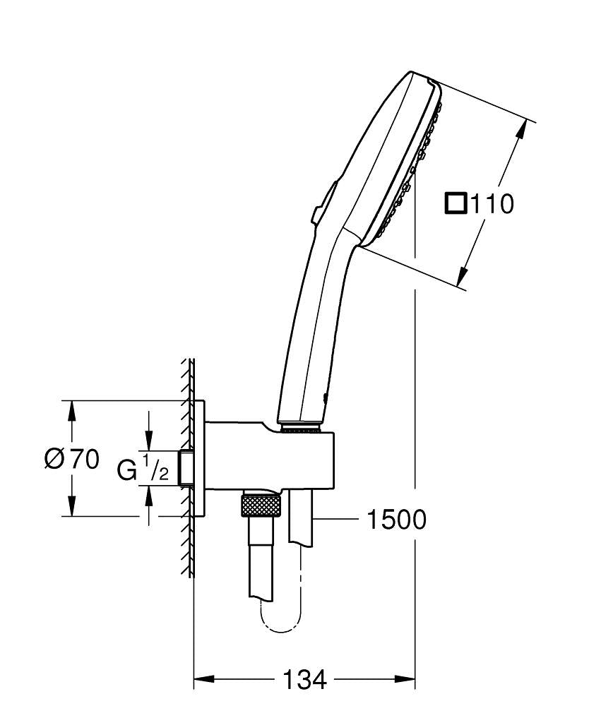 Grohe Tempesta Cube 110 Su Çıkış Dirsekli El Duşu Seti 3 Akışlı Rain,Jet,Masaj - 26910003 teknik çizim