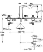 Grohe Allure Brilliant Private Collection 3 Delikli Lavabo Bataryası L Boyut Brushed Hard Graphite - teknik çizim