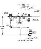 Grohe Allure Brilliant Private Collection 3 Delikli Lavabo Bataryası L Boyut - 20670000 teknik çizim