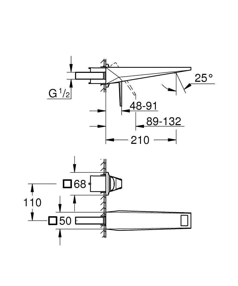 Grohe Allure Brilliant Private Collection 2 Delikli Duvardan Lavabo Bataryası M–Boyut Krom – 2951700 teknik çizim
