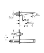 Grohe Allure Brilliant Private Collection 2 Delikli Duvardan Lavabo Bataryası M–Boyut Krom – 2951700 teknik çizim