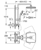 Grohe Tempesta System 250 Cube Termostatik Duş Bataryalı Duş Sistemi - 26689001 teknik çizim