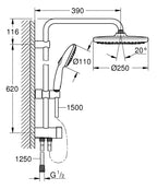 Grohe New Tempesta Sistem 250 Duvar Bağlantılı, Divertörlü Duş Sistemi - 26980001 teknik çizim