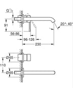 Grohe Essence New İki Delikli Duvardan Lavabo Bataryası Warm Sunset - 19967DA1 teknik çizim