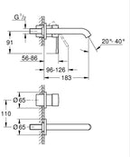 Grohe Essence İki Delikli Duvardan Lavabo Bataryası M-Boyut - 19408001 teknik çizim