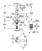 Grohe Allure Tek Kumandalı Lavabo Bataryası XL-Boyut Brushed Cool Sunrise – 23403GN1 teknik çizim