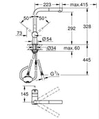 Grohe Eviye Bataryası Spiralli Tek Akış Minta Super Steel - 32168DC0 teknik çizim