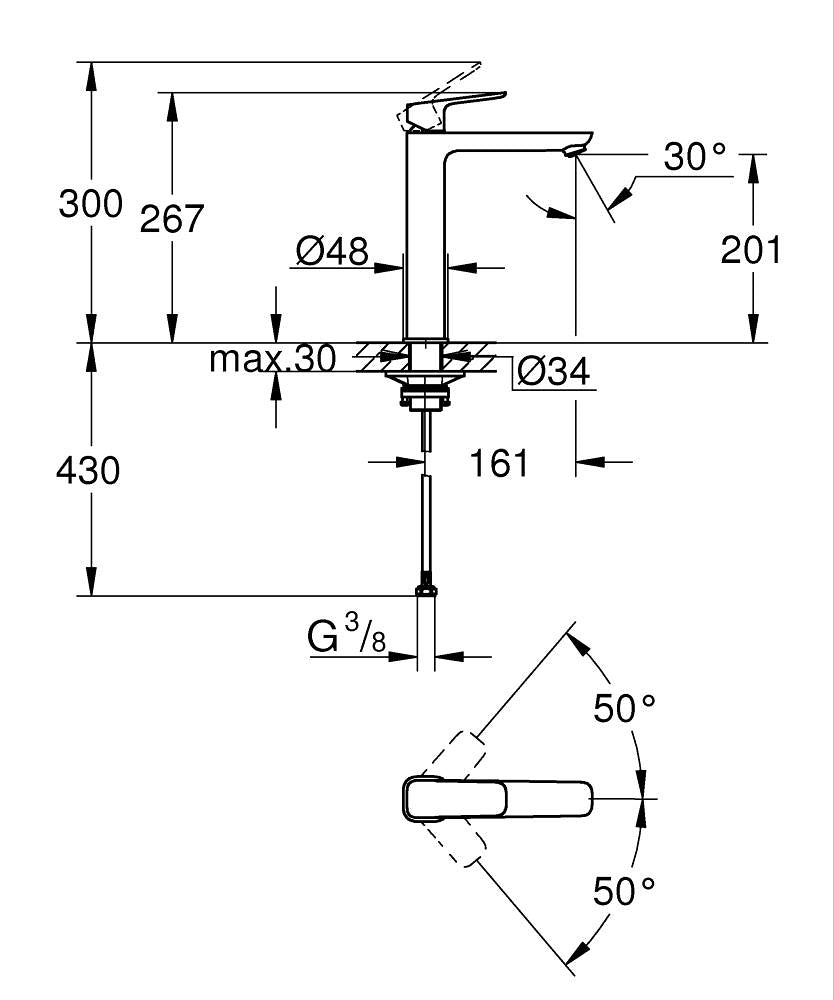 Grohe Lavabo Bataryası Cubeo XL-Boyut Krom – 1017290000 teknik çizim