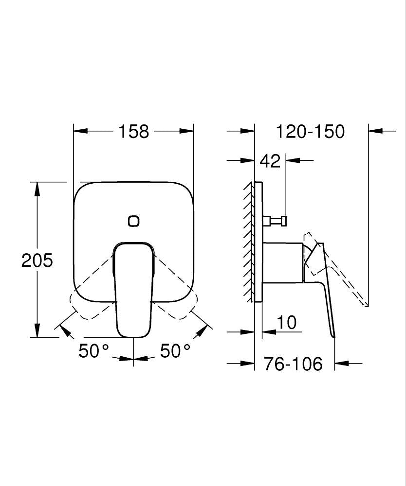 Grohe Cubeo Ankastre Banyo Duş Bataryası Mat Siyah - 1017782430 teknik çizim
