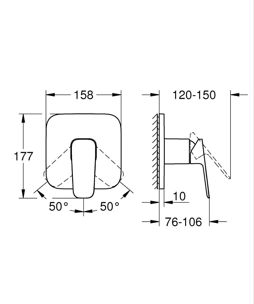 Grohe G R O H E  Cubeo Ankastre Duş Bataryası - 1017770000 teknik çizim