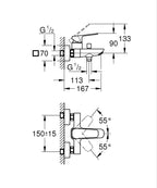Grohe Cubeo Banyo Bataryası Mat Siyah – 1018132430 teknik çizim
